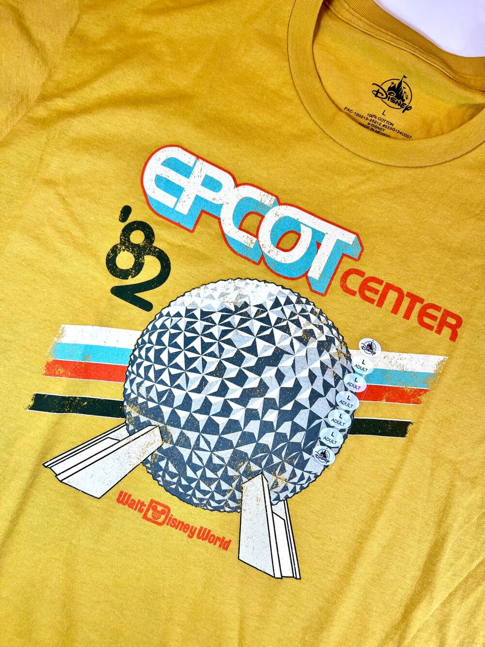 Disney Parks Retro WDW EPCOT Center '82 Adult Yellow Tee - Size L - NWT